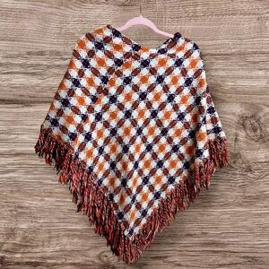 Vintage 1960s/1970s orange, and blue fringe poncho